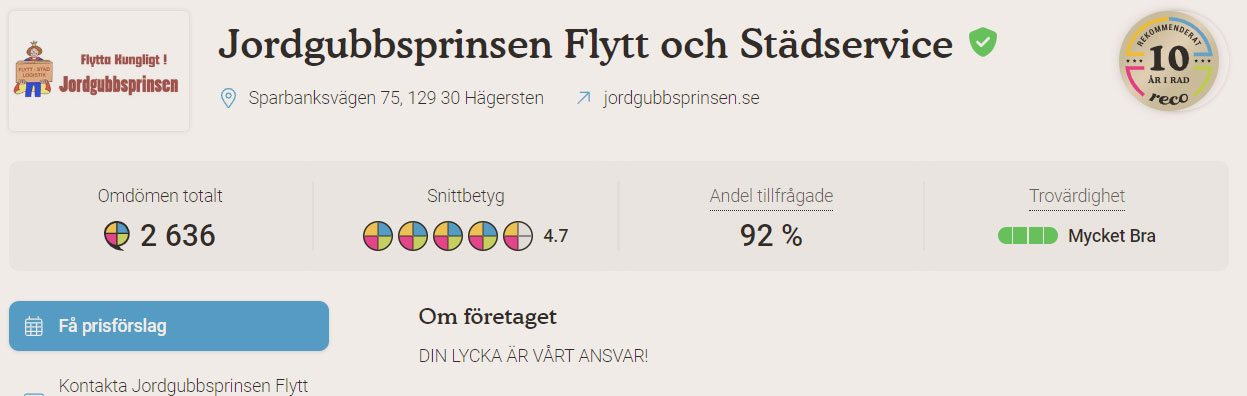 Jordgubbsprinsen flyttfirma i Stockholm på Reco